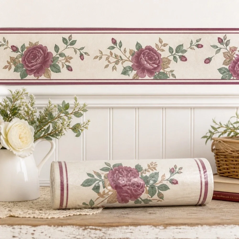 Fashion Point Pre-Pasted Floral Wallpaper Border 5yd Cottage Traditional‎ VTG